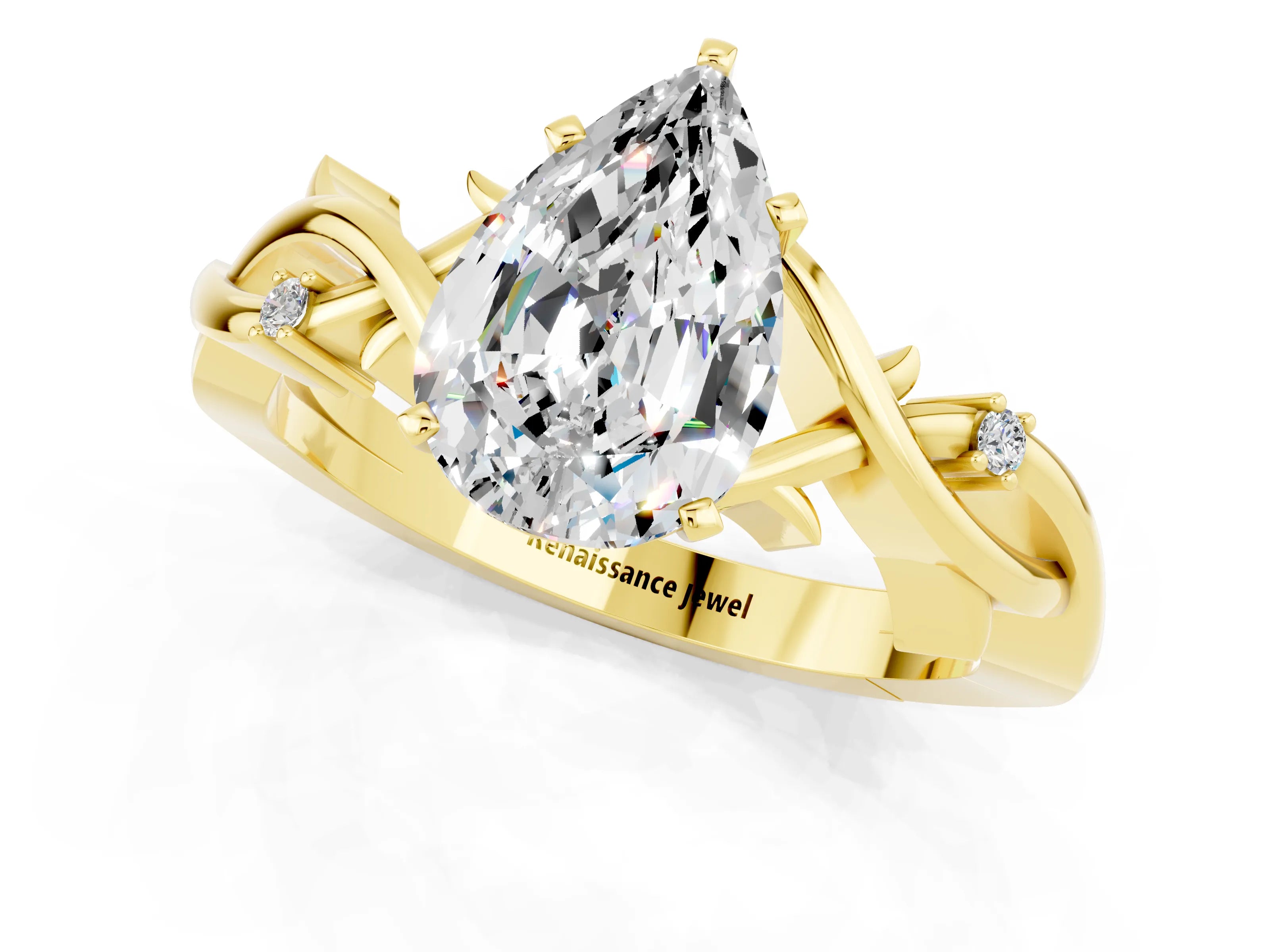 Yellow gold Pear Cut Moissanite Solitaire Ring with Twisted Band and Prong Setting_1