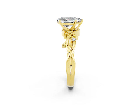 Yellow gold Pear Cut Moissanite Solitaire Ring with Twisted Band and Prong Setting_2