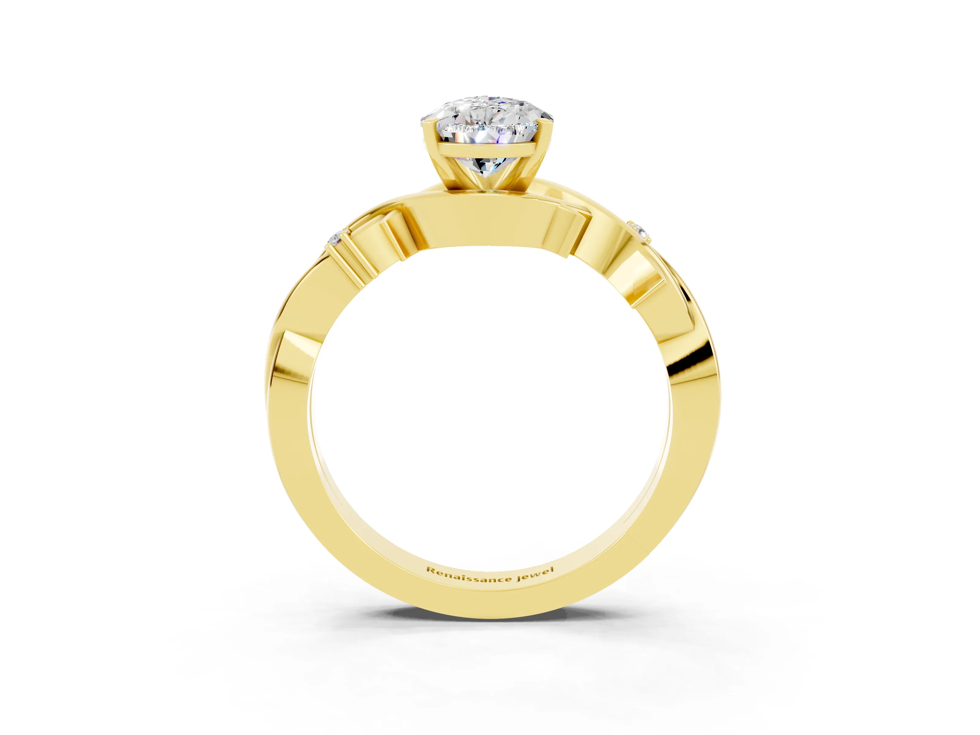 Yellow gold Pear Cut Moissanite Solitaire Ring with Twisted Band and Prong Setting_3
