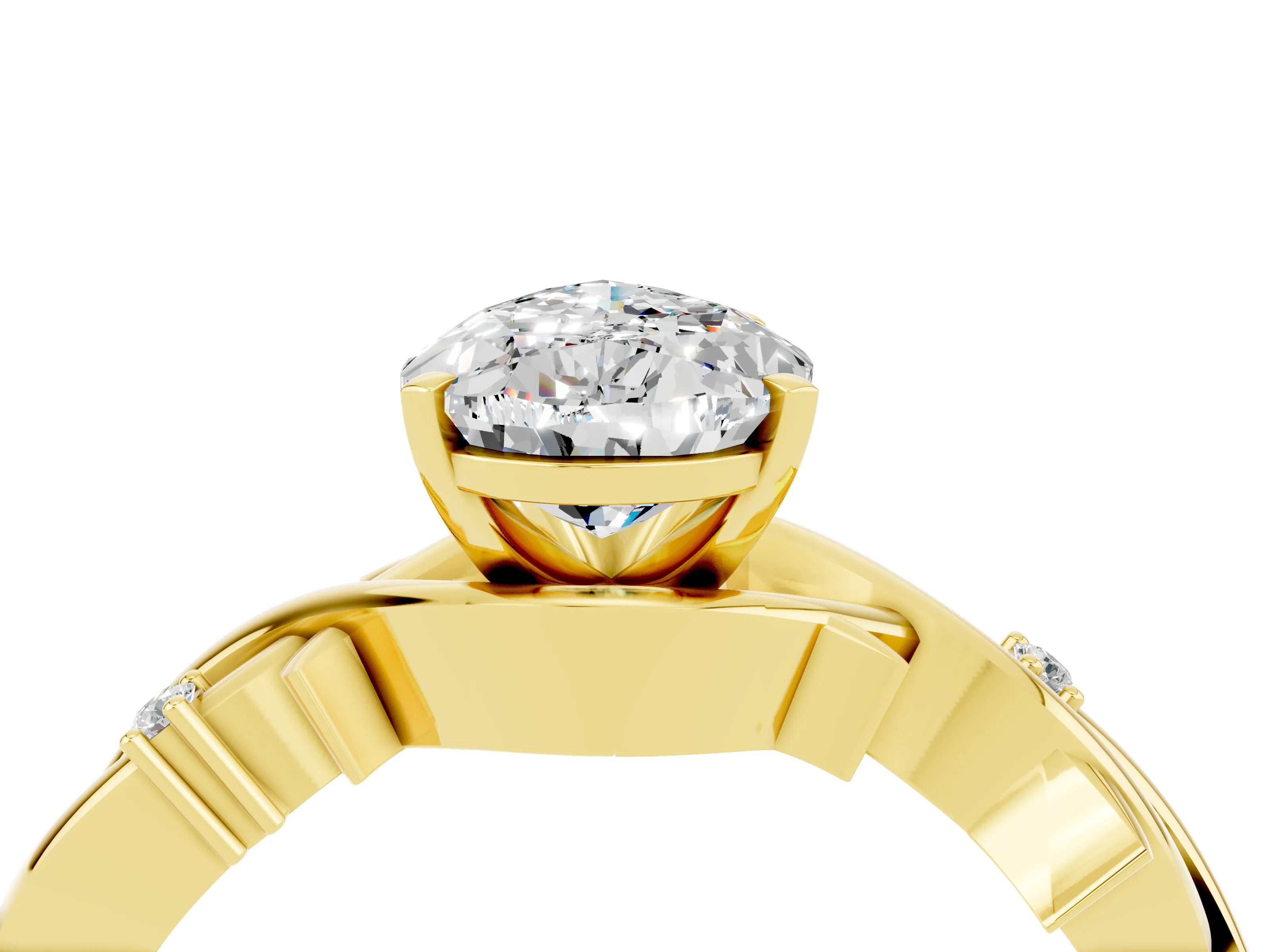 Yellow gold Pear Cut Moissanite Solitaire Ring with Twisted Band and Prong Setting_4