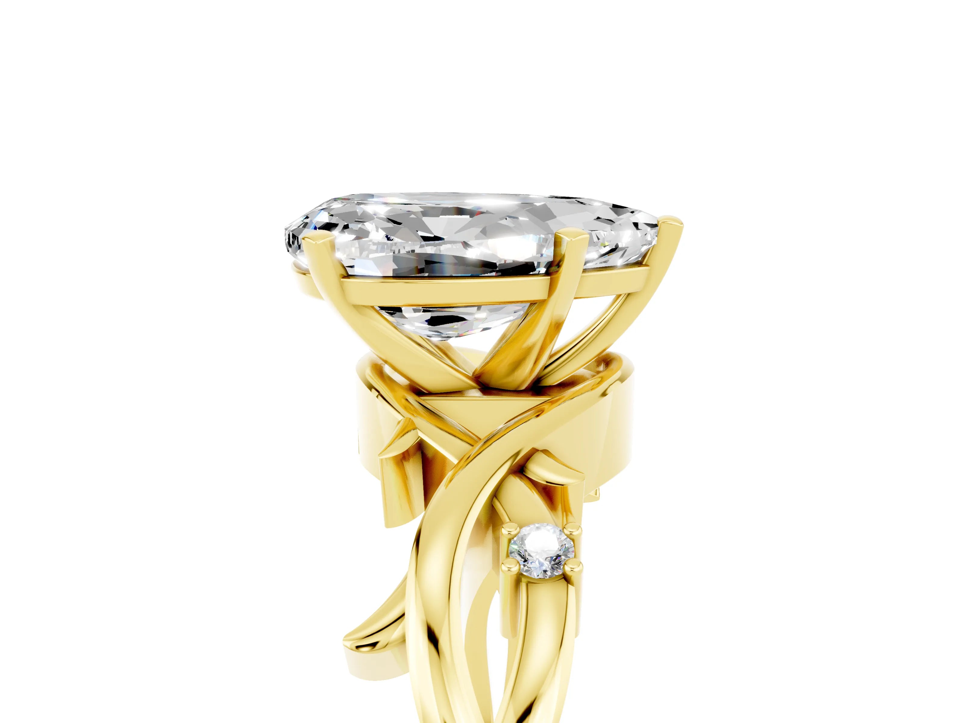 Yellow gold Pear Cut Moissanite Solitaire Ring with Twisted Band and Prong Setting_5
