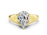 Yellow gold Pear Cut Moissanite Solitaire Ring with Wide Band and Prong Setting