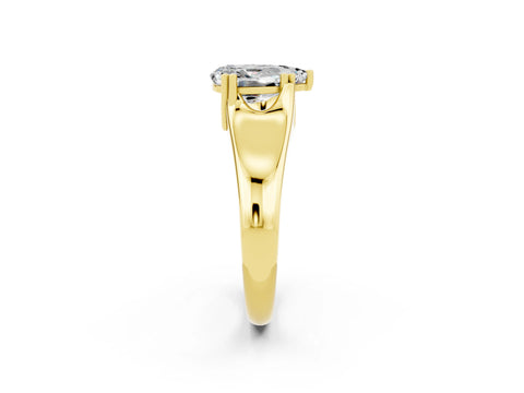 Yellow gold Pear Cut Moissanite Solitaire Ring with Wide Band and Prong Setting_2