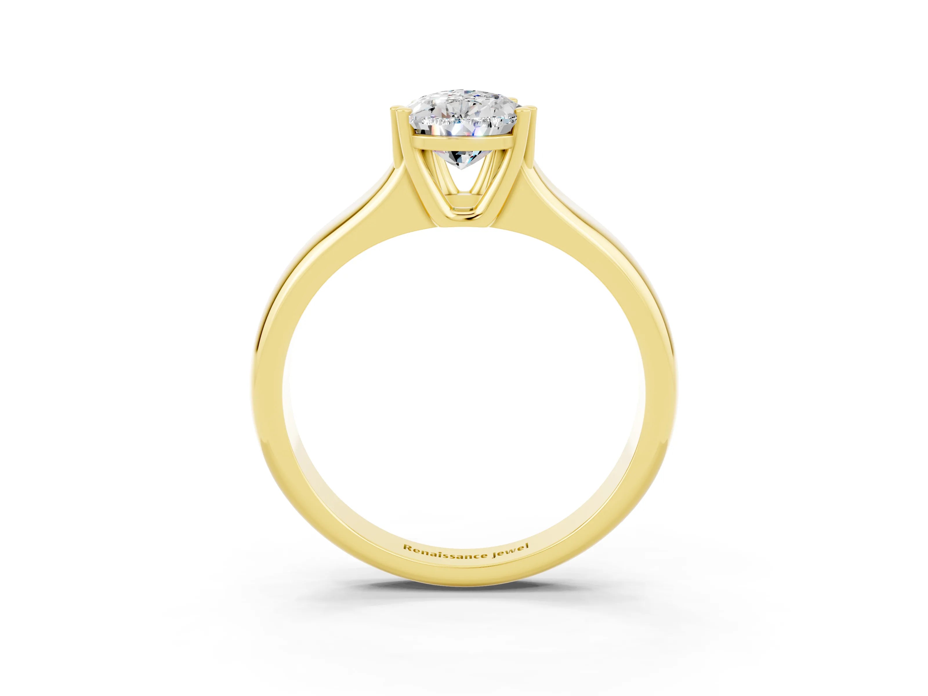 Yellow gold Pear Cut Moissanite Solitaire Ring with Wide Band and Prong Setting_3