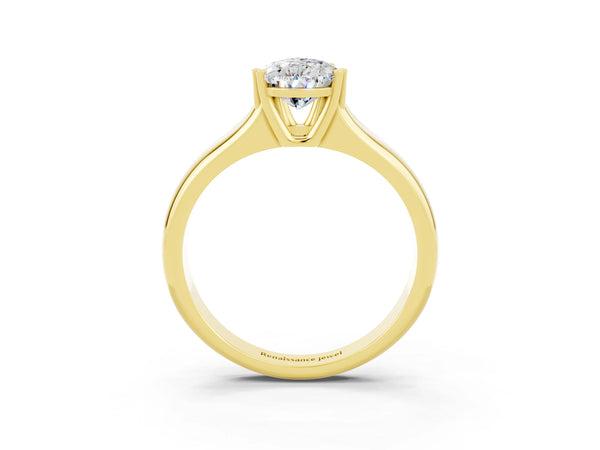 Yellow gold Pear Cut Moissanite Solitaire Ring with Wide Band and Prong Setting