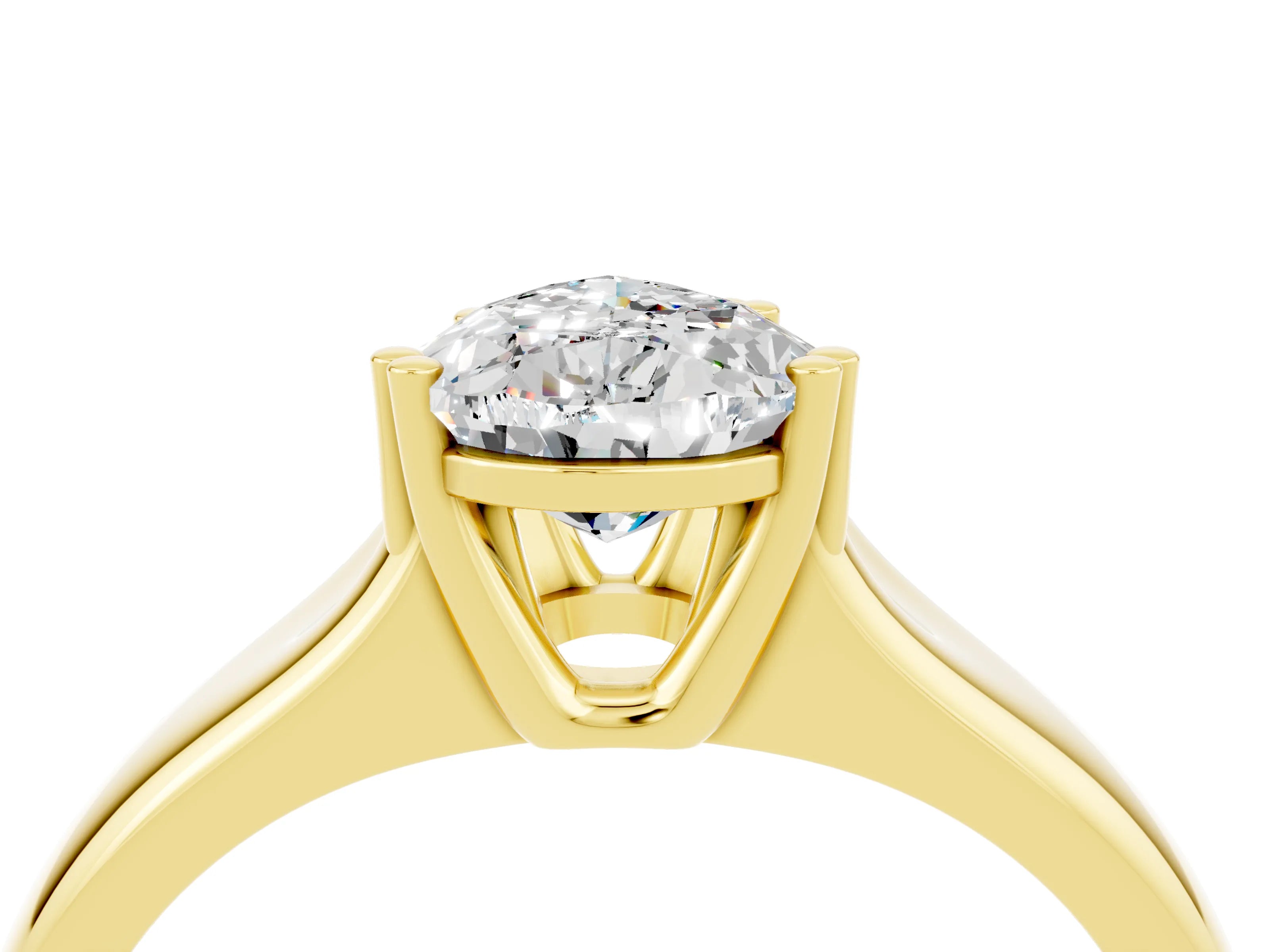 Yellow gold Pear Cut Moissanite Solitaire Ring with Wide Band and Prong Setting_4