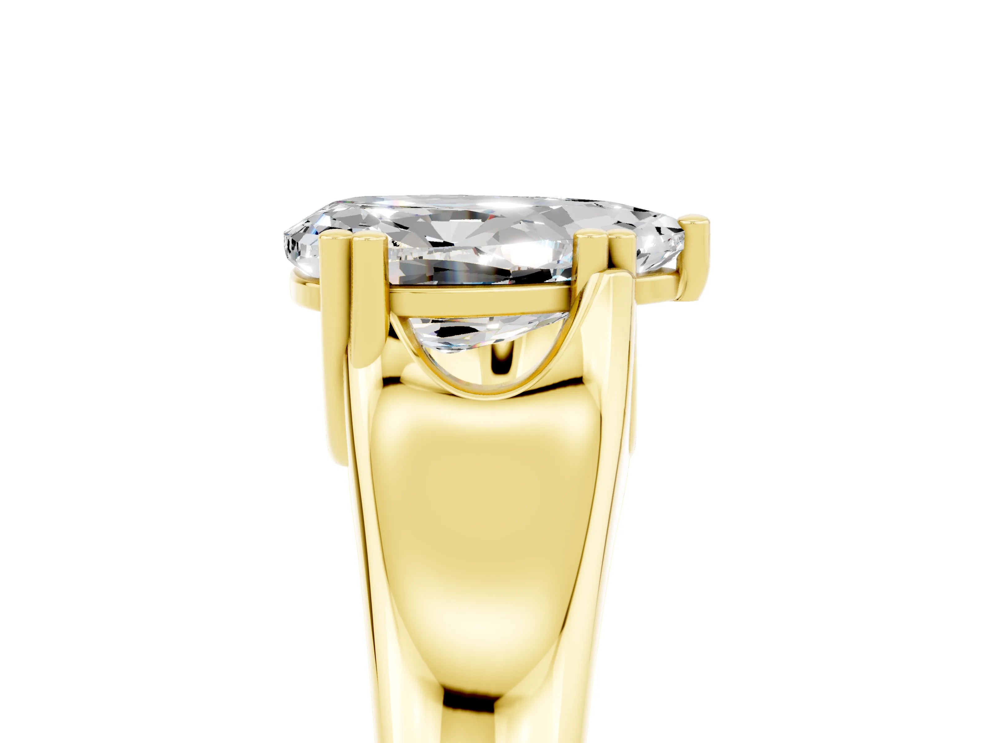 Yellow gold Pear Cut Moissanite Solitaire Ring with Wide Band and Prong Setting_5