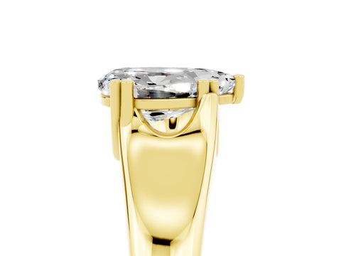 Yellow gold Pear Cut Moissanite Solitaire Ring with Wide Band and Prong Setting_5