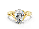 Yellow gold Pear Cut Moissanite Solitaire Twist Band Prong Setting Ring_36