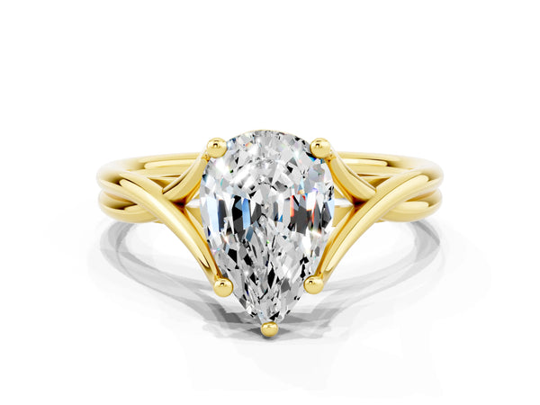Yellow gold Pear Cut Moissanite Solitaire Twist Band Prong Setting Ring