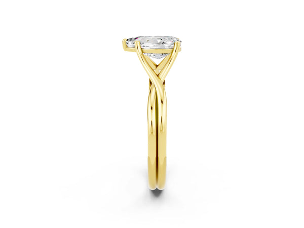 Yellow gold Pear Cut Moissanite Solitaire Twist Band Prong Setting Ring