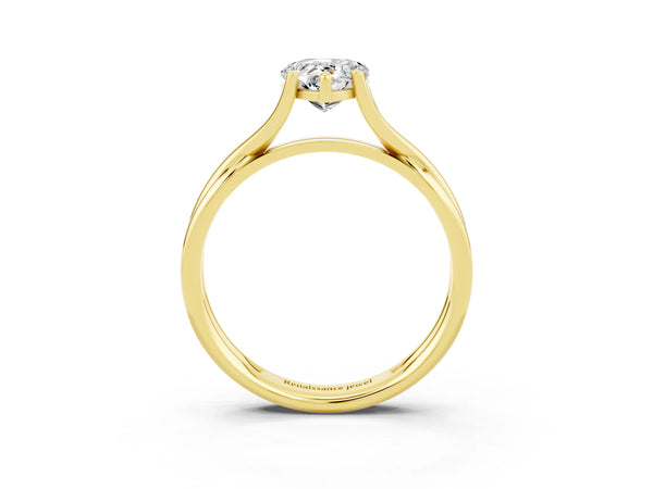 Yellow gold Pear Cut Moissanite Solitaire Twist Band Prong Setting Ring