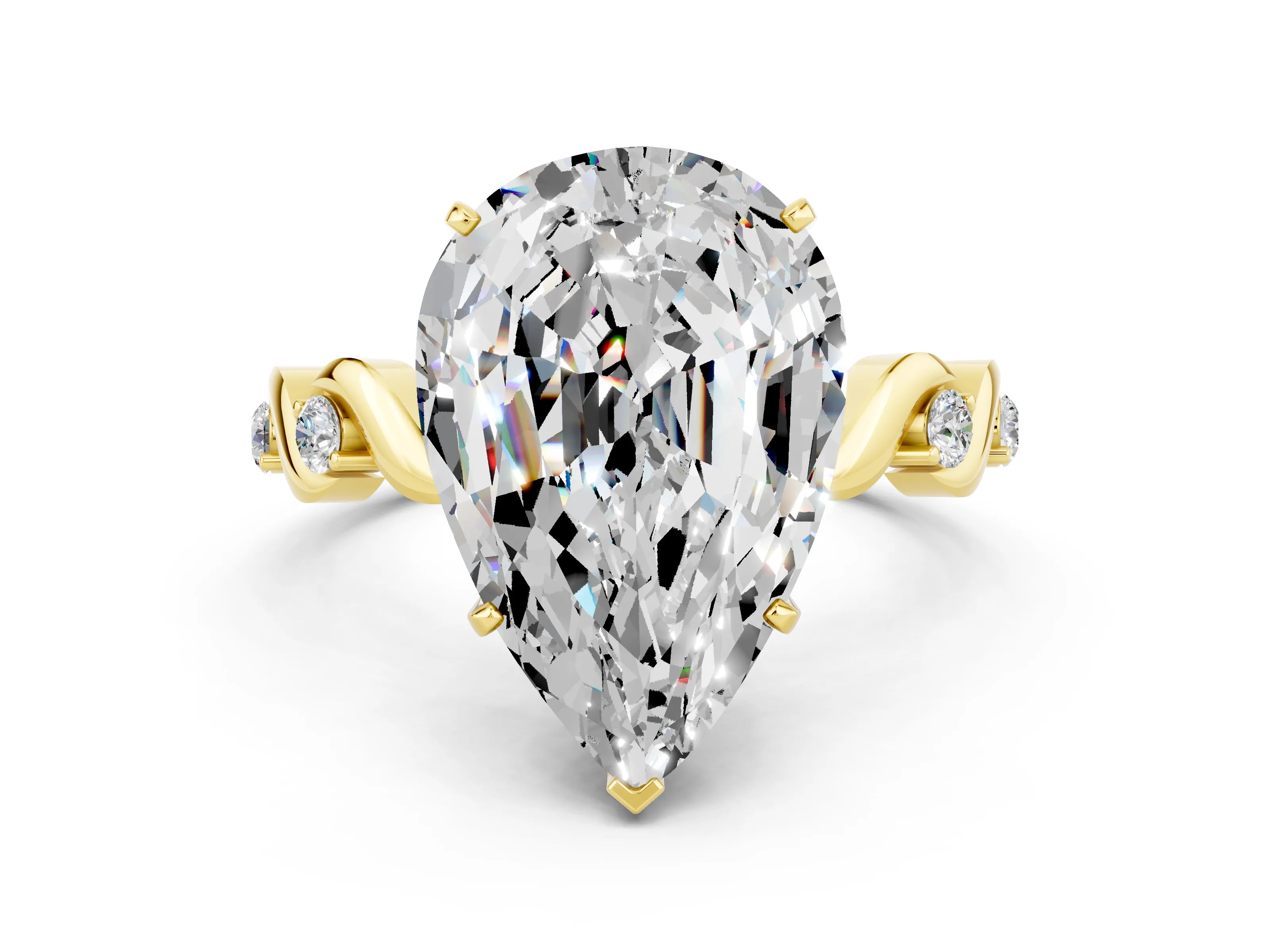 Yellow gold Pear Cut Moissanite Solitaire Twisted Band with Round  Accents and Prong Setting_12