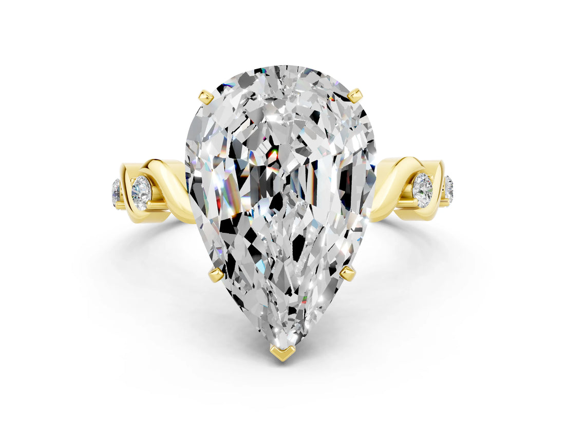 Yellow gold Pear Cut Moissanite Solitaire Twisted Band with Round  Accents and Prong Setting_12