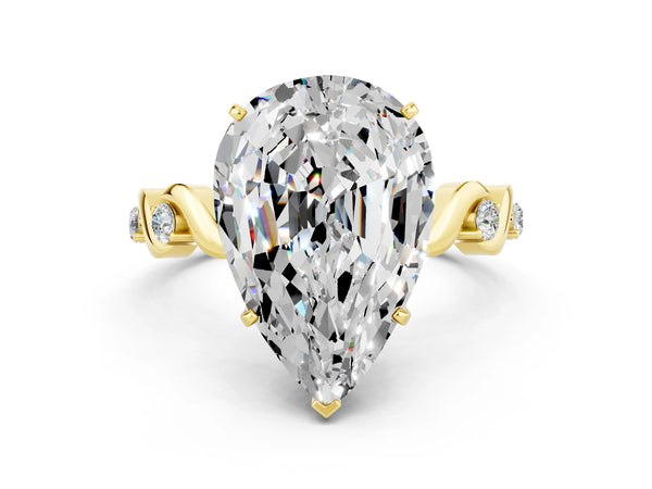 Yellow gold Pear Cut Moissanite Solitaire Twisted Band with Round  Accents and Prong Setting