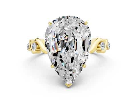 Yellow gold Pear Cut Moissanite Solitaire Twisted Band with Round  Accents and Prong Setting_12
