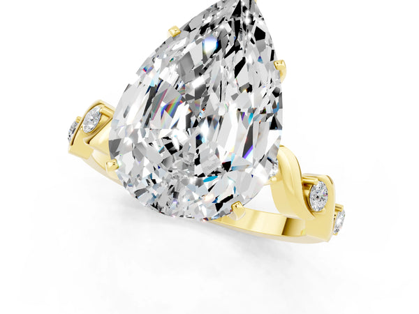 Yellow gold Pear Cut Moissanite Solitaire Twisted Band with Round  Accents and Prong Setting