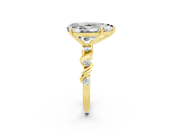 Yellow gold Pear Cut Moissanite Solitaire Twisted Band with Round  Accents and Prong Setting