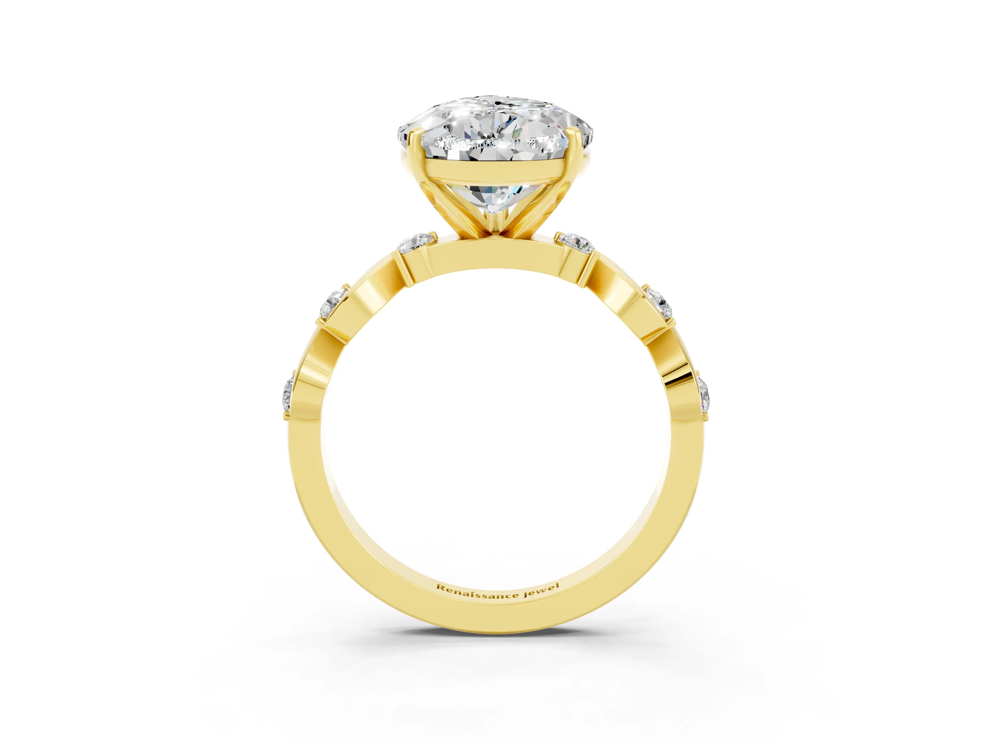 Yellow gold Pear Cut Moissanite Solitaire Twisted Band with Round  Accents and Prong Setting_15