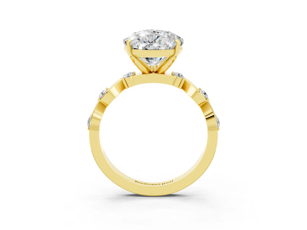 Yellow gold Pear Cut Moissanite Solitaire Twisted Band with Round  Accents and Prong Setting