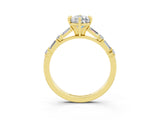 Yellow gold Pear Cut Moissanite Solitaire with Side Baguettes and Channel Set Band_3