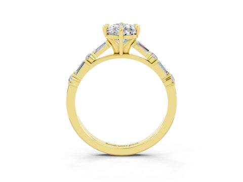 Yellow gold Pear Cut Moissanite Solitaire with Side Baguettes and Channel Set Band_3