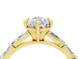 Yellow gold Pear Cut Moissanite Solitaire with Side Baguettes and Channel Set Band_4