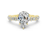 Yellow gold Pear Cut Moissanite Solitaire with Side Stones, Pave Band, Four-Prong Setting_36