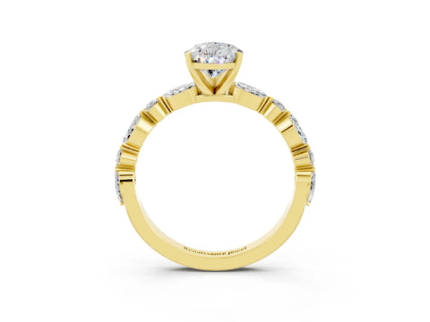 Yellow gold Pear Cut Moissanite Solitaire with Side Stones on a Pavé Band and Four-Prong Setting_3