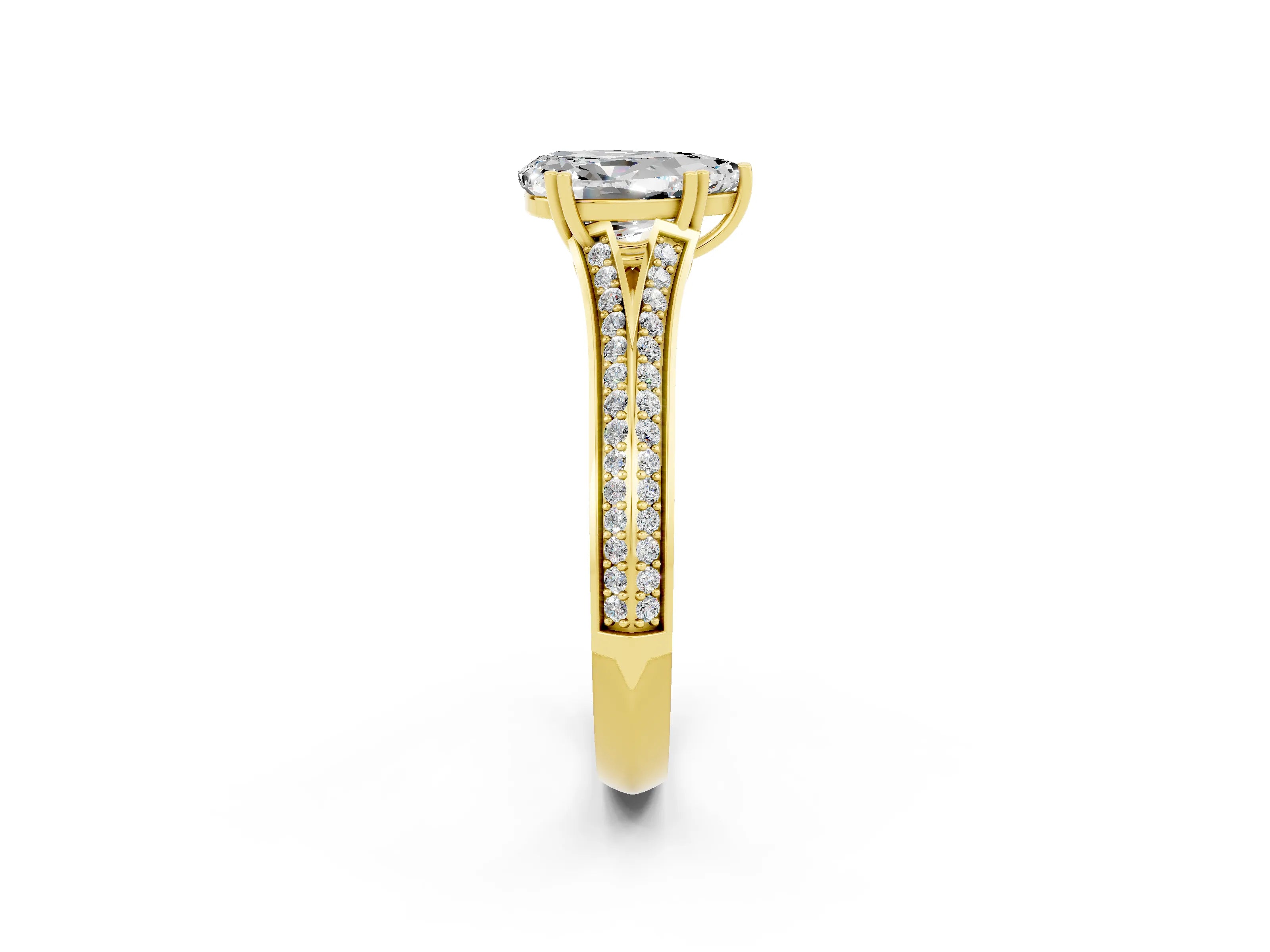 Yellow gold Pear Cut Moissanite Split Shank Engagement Ring with Pavé Band_2