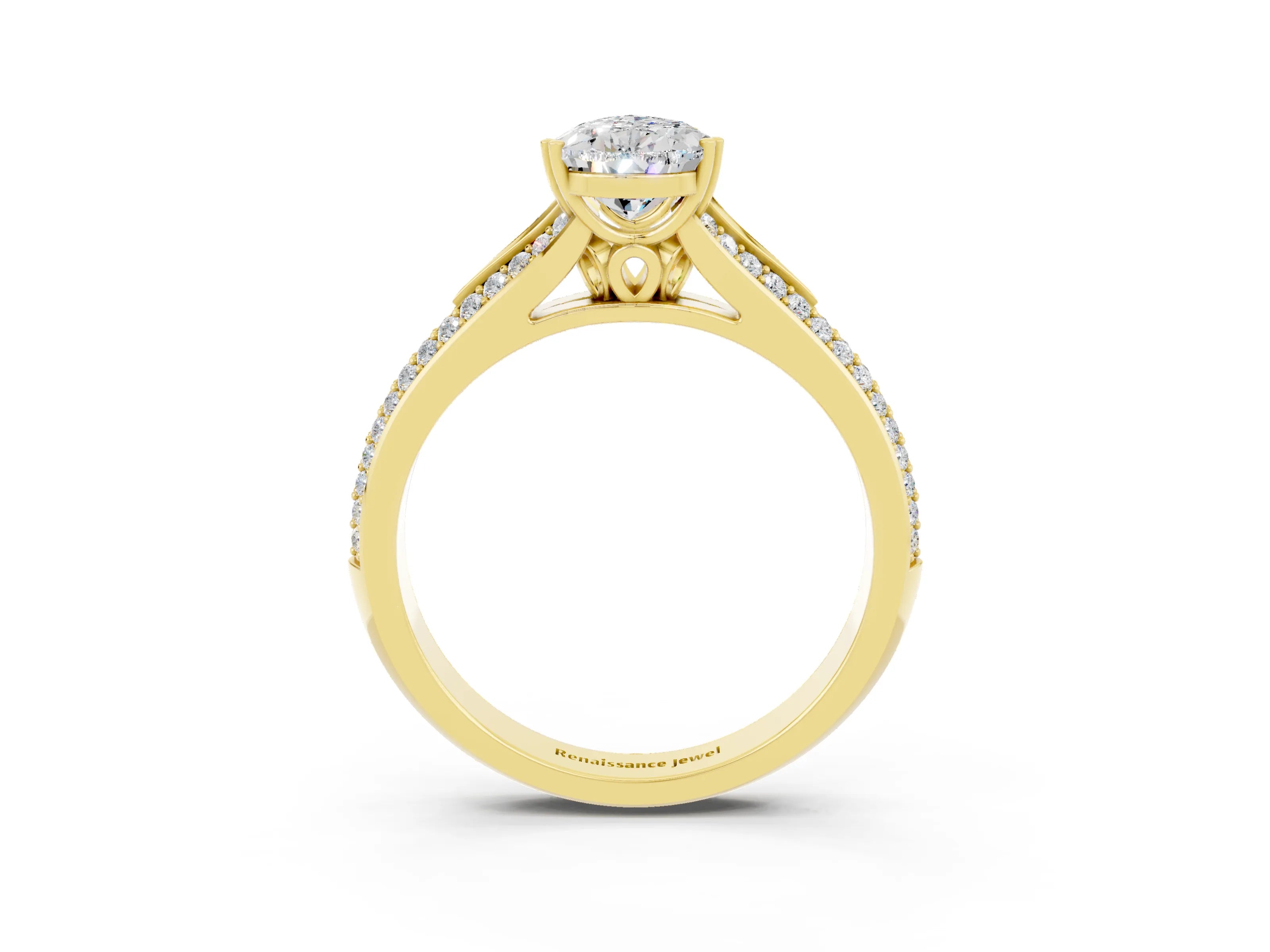 Yellow gold Pear Cut Moissanite Split Shank Engagement Ring with Pavé Band_3