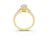 Yellow gold Pear Cut Moissanite Split Shank Engagement Ring with Pavé Band_3