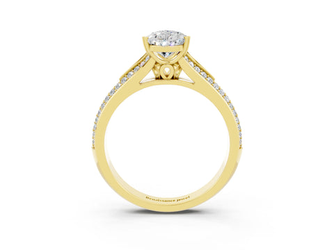 Yellow gold Pear Cut Moissanite Split Shank Engagement Ring with Pavé Band_3