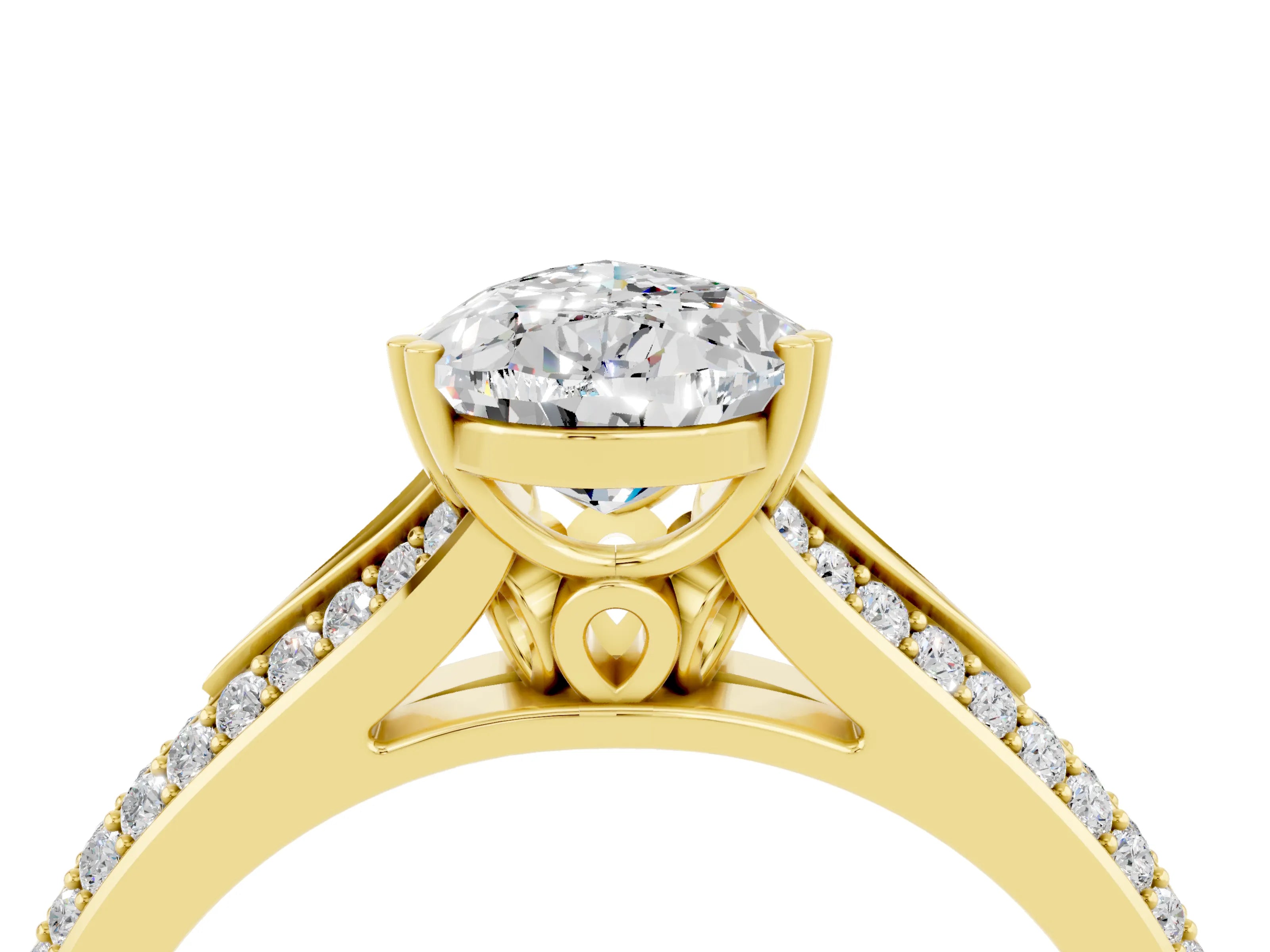 Yellow gold Pear Cut Moissanite Split Shank Engagement Ring with Pavé Band_4