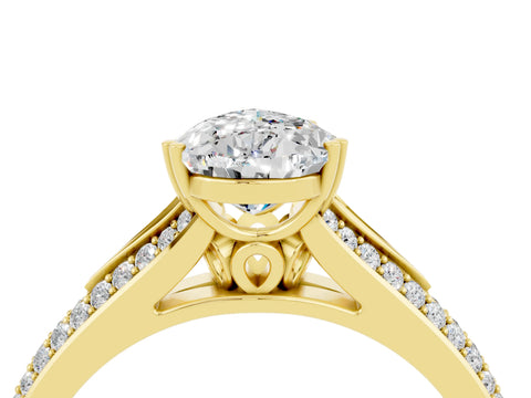 Yellow gold Pear Cut Moissanite Split Shank Engagement Ring with Pavé Band_4