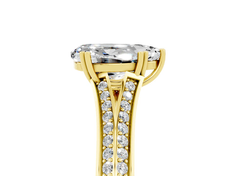 Yellow gold Pear Cut Moissanite Split Shank Engagement Ring with Pavé Band_5