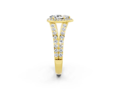 Yellow gold Pear Cut Moissanite Split Shank Halo Ring with Four-Prong Setting_14