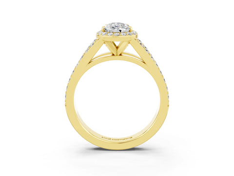 Yellow gold Pear Cut Moissanite Split Shank Halo Ring with Four-Prong Setting_15