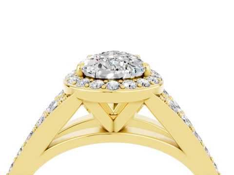 Yellow gold Pear Cut Moissanite Split Shank Halo Ring with Four-Prong Setting_16