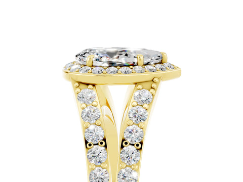 Yellow gold Pear Cut Moissanite Split Shank Halo Ring with Four-Prong Setting_17