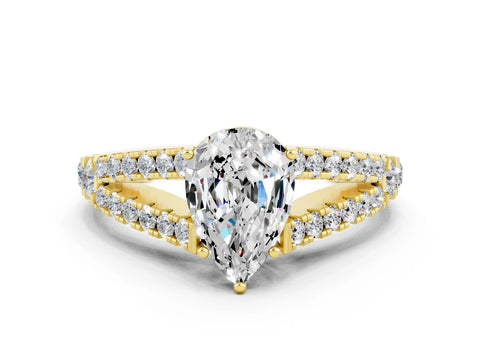 Yellow gold Pear Cut Moissanite Split Shank Pavé Engagement Ring with Four-Prong Setting_12