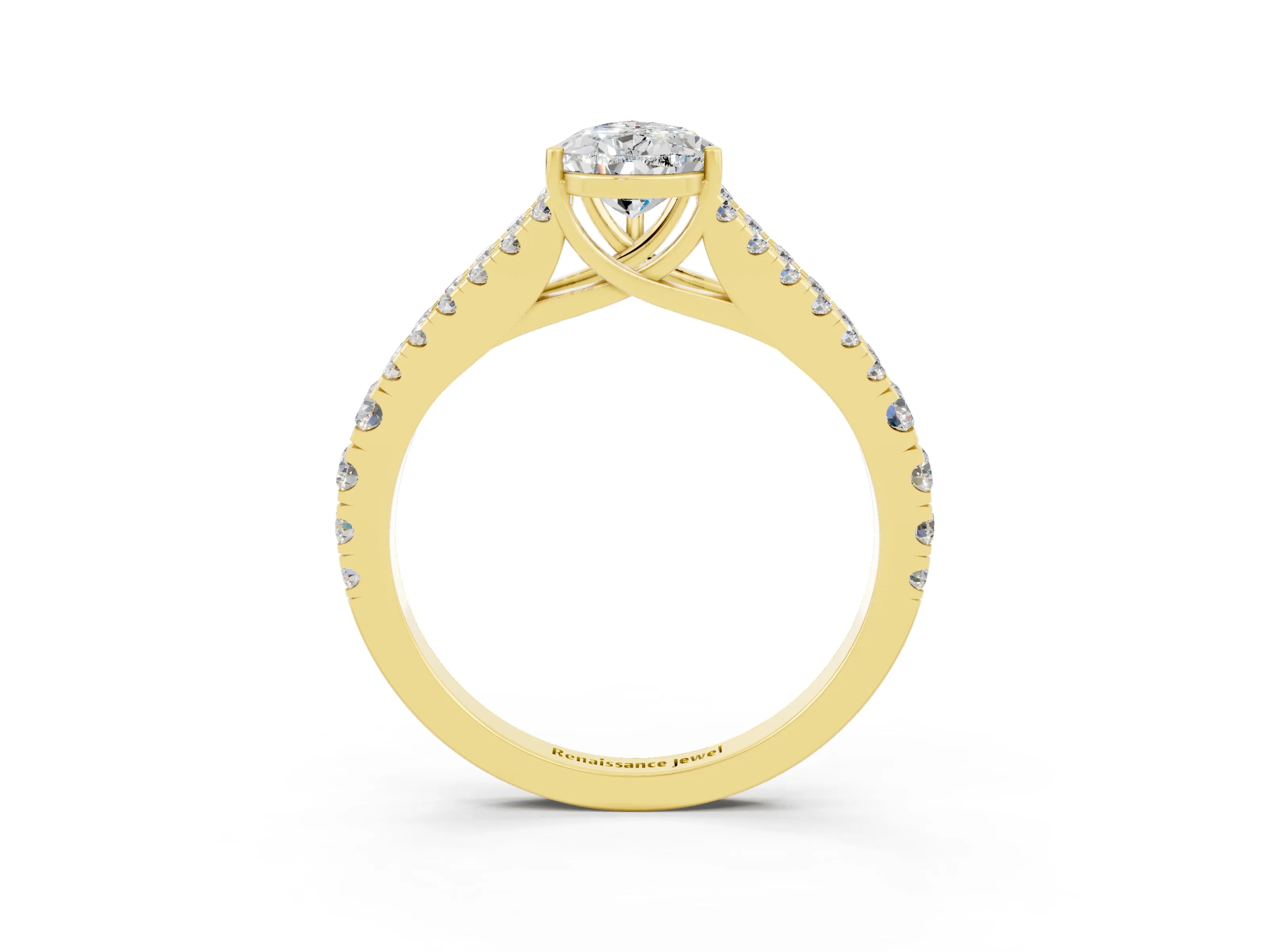 Yellow gold Pear Cut Moissanite Split Shank Pavé Engagement Ring with Four-Prong Setting_15