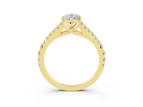 Yellow gold Pear Cut Moissanite Split Shank Pavé Engagement Ring with Four-Prong Setting_15