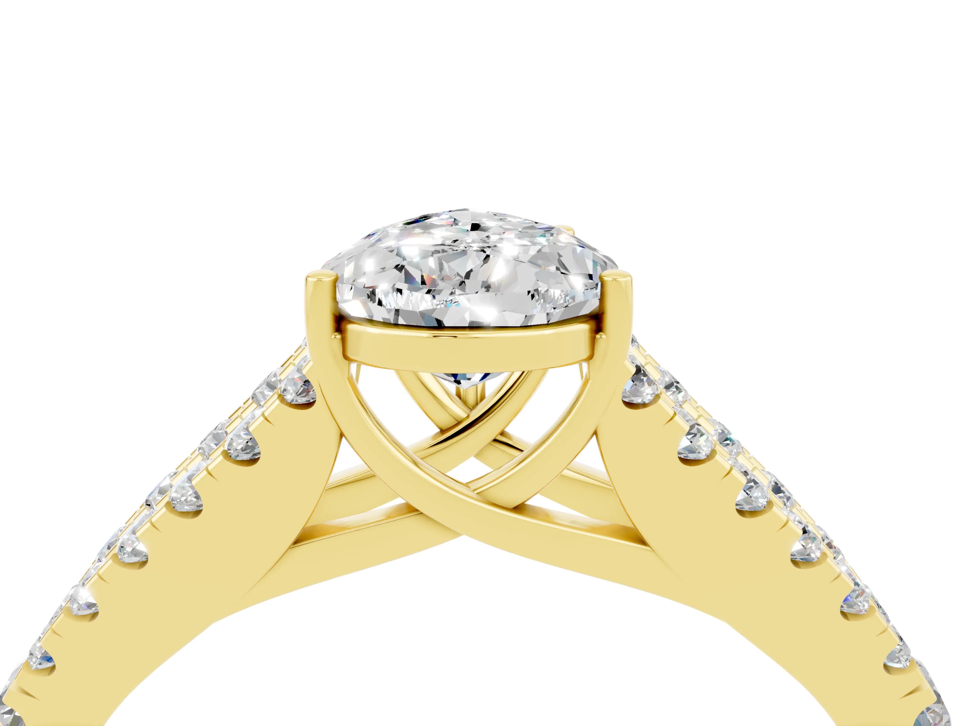 Yellow gold Pear Cut Moissanite Split Shank Pavé Engagement Ring with Four-Prong Setting_16