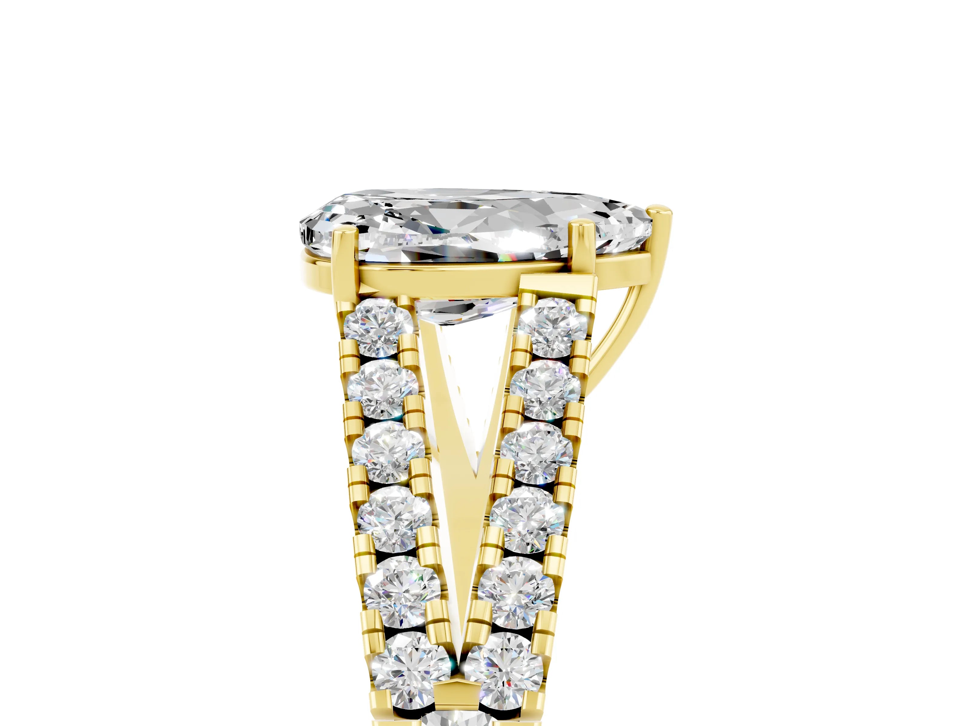 Yellow gold Pear Cut Moissanite Split Shank Pavé Engagement Ring with Four-Prong Setting_17