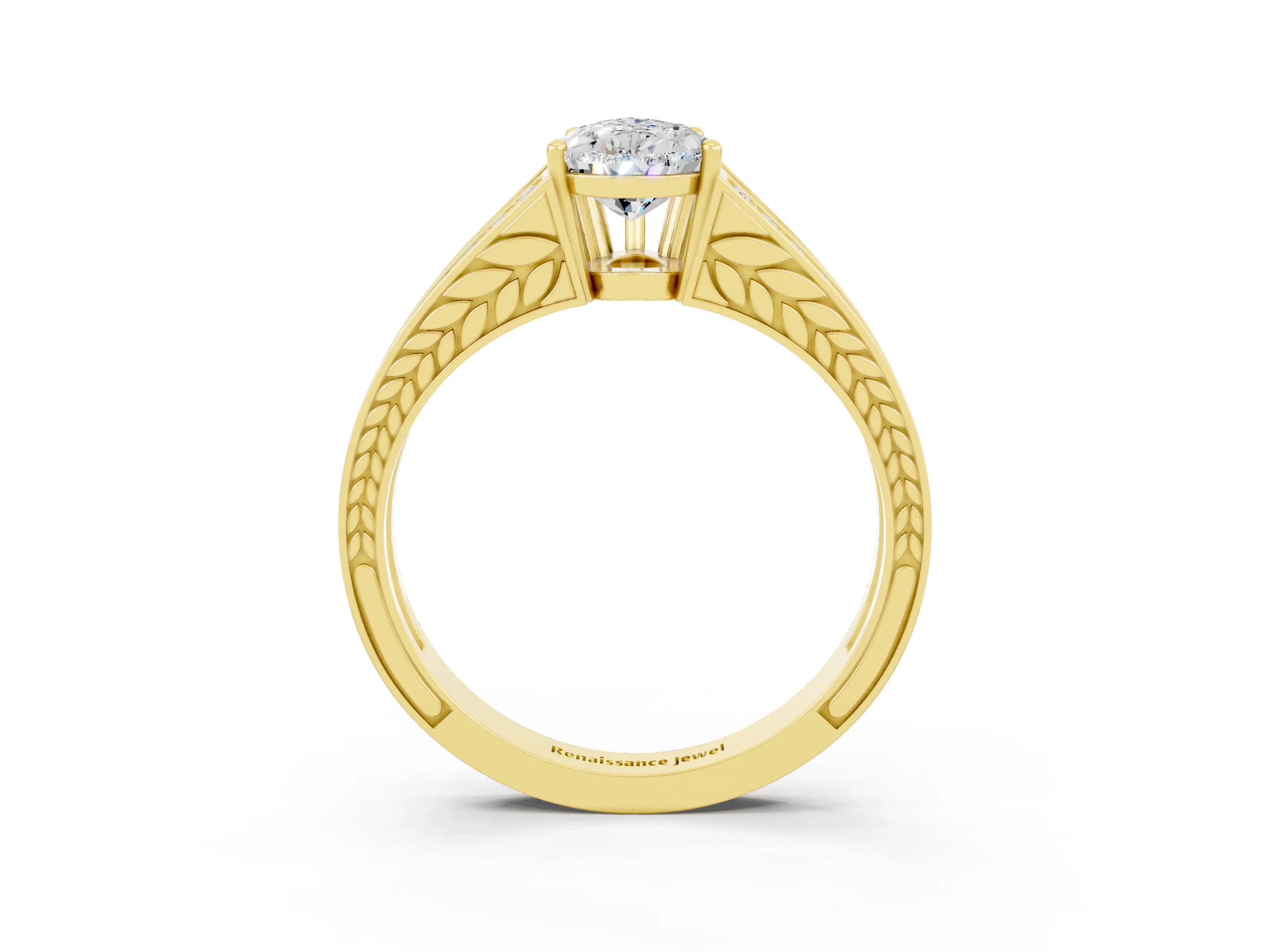 Yellow gold Pear Cut Moissanite Split Shank Ring with Pavé Band and Four-Prong Setting_3