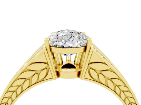 Yellow gold Pear Cut Moissanite Split Shank Ring with Pavé Band and Four-Prong Setting_4