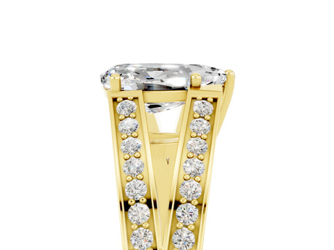 Yellow gold Pear Cut Moissanite Split Shank Ring with Pavé Band and Four-Prong Setting_5