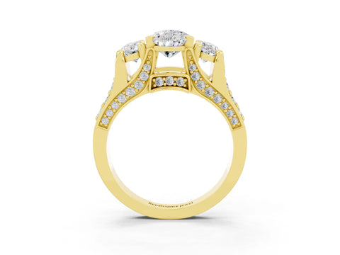 Yellow gold Pear Cut Moissanite Three-Stone Ring with Channel Set Band and Four-Prong Setting_3