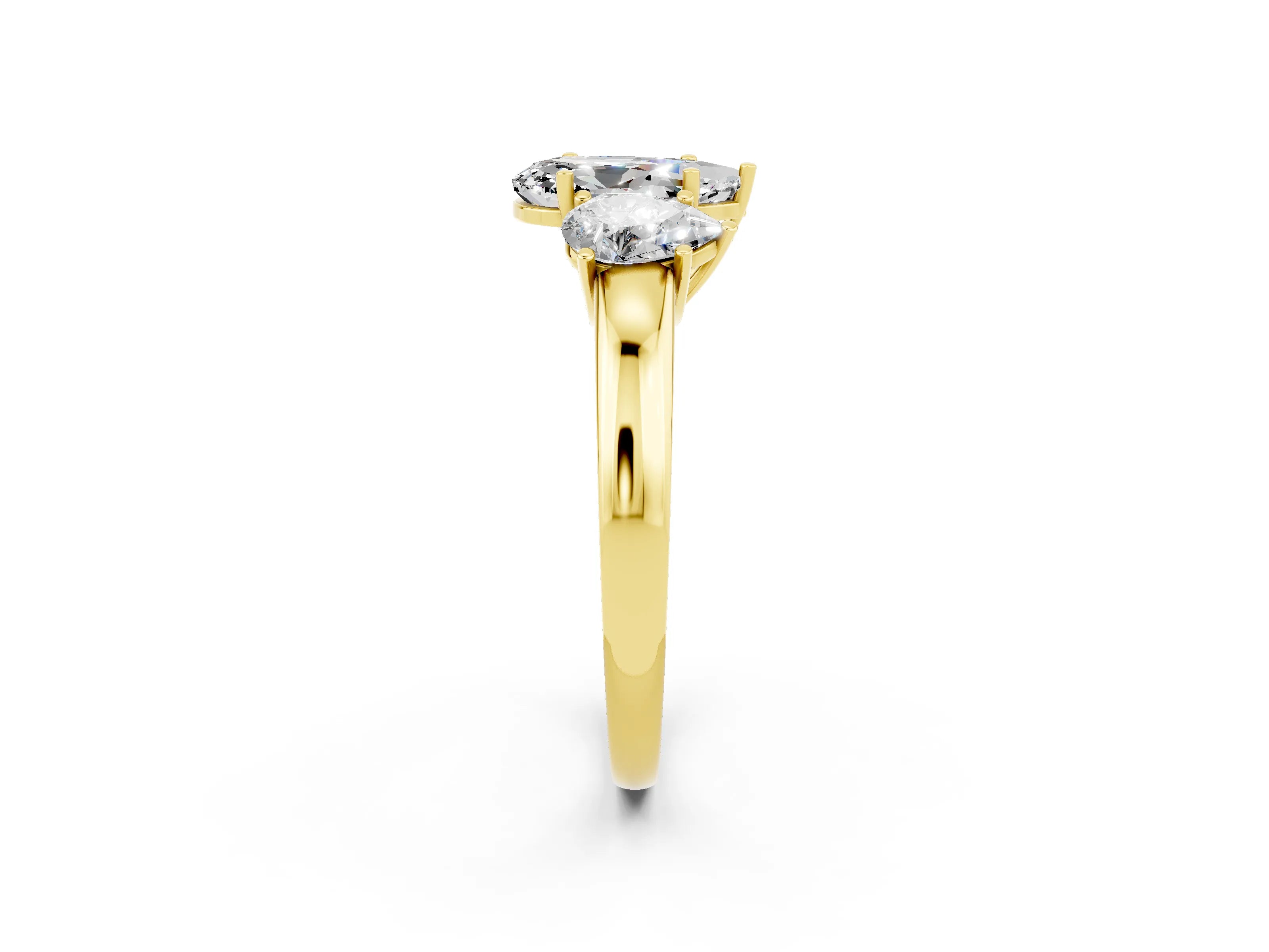 Yellow gold Pear Cut Moissanite Three-Stone Ring with Four-Prong Setting and Classic Band_2